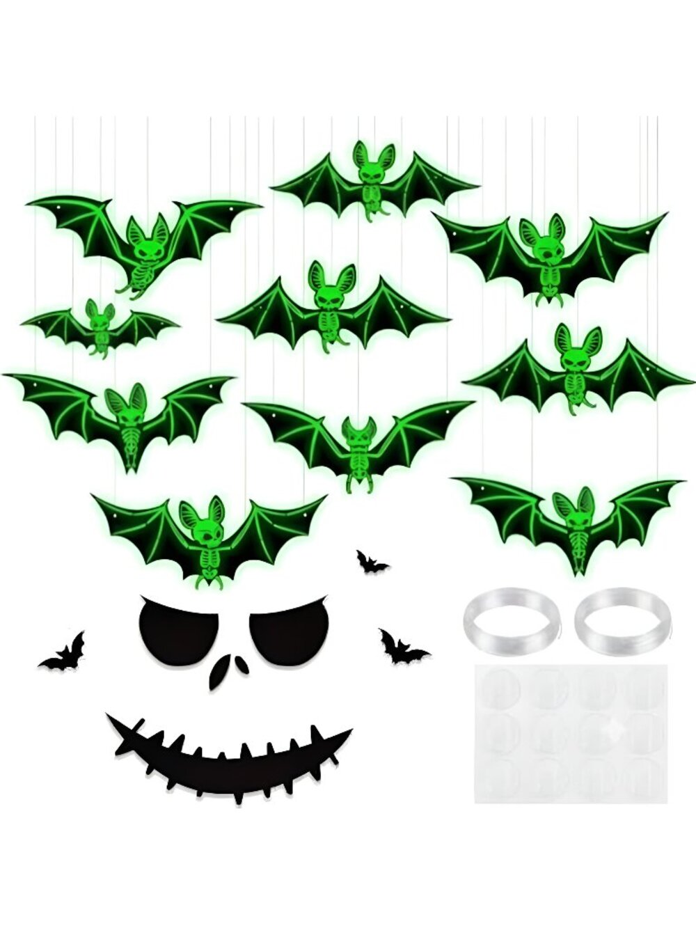 Halloween Outdoor Decorations, Monster Face Door Wall Decor & Bat Set